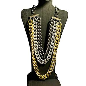 Triple Strand Large Link Layered Chain Necklace Gold Silver Gun Metal Vincere